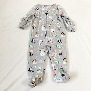 5/$25 Carter's fleece snowman skiing penguin jammies footies pjs pajamas - 9m